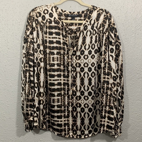 INC International Concepts Tie-Dye Charm Peasant Top Cream & Brown size 1X - Picture 2 of 11